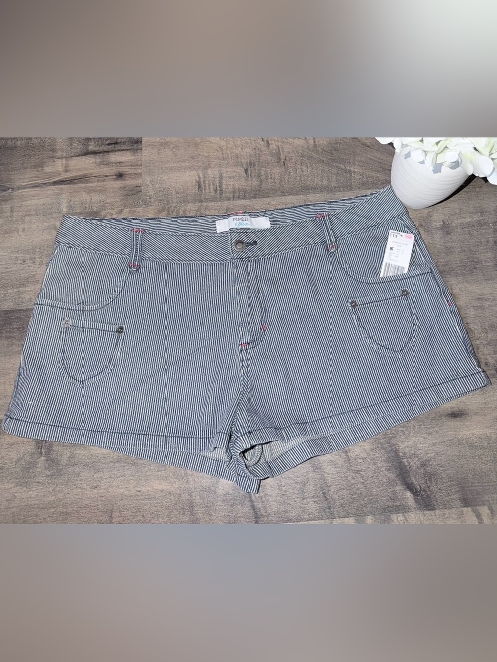NWT Piper & Blue Navy and White Pinstripe Jean Shorts